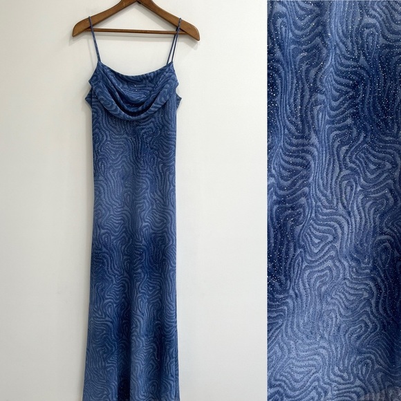 Vintage Dresses & Skirts - Vintage Jump Apparel Blue Ombré Maxi Dress Formal Gown Sparkly Drape Neck 13/14